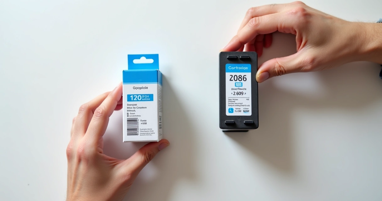 Cartucho original ao lado de cartucho falsificado em bancada 