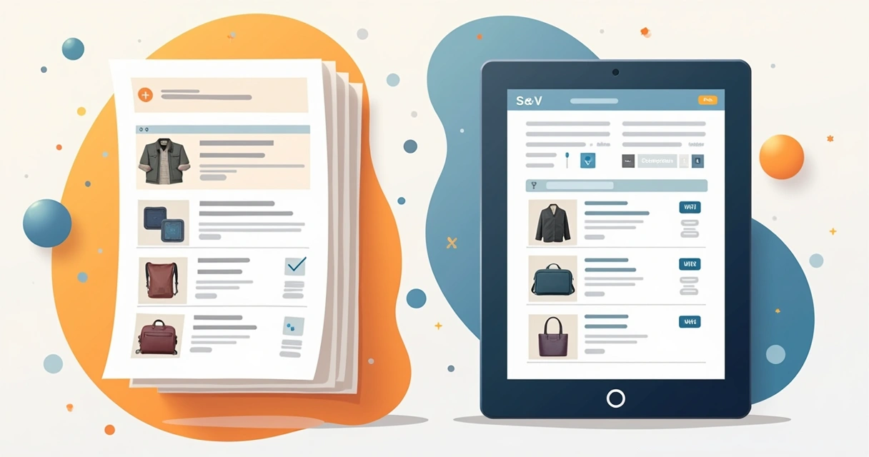 Comparação visual entre catálogo tradicional e catálogo inteligente B2B 