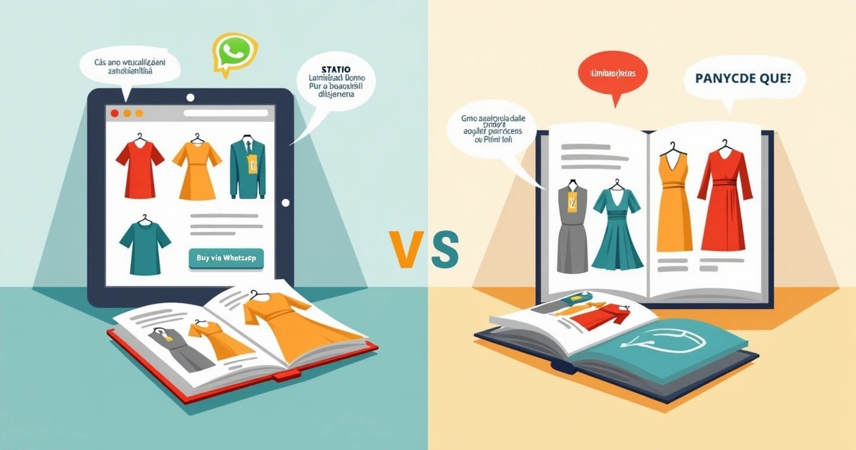 Comparação entre catálogo digital em um tablet e catálogo impresso sobre a mesa 