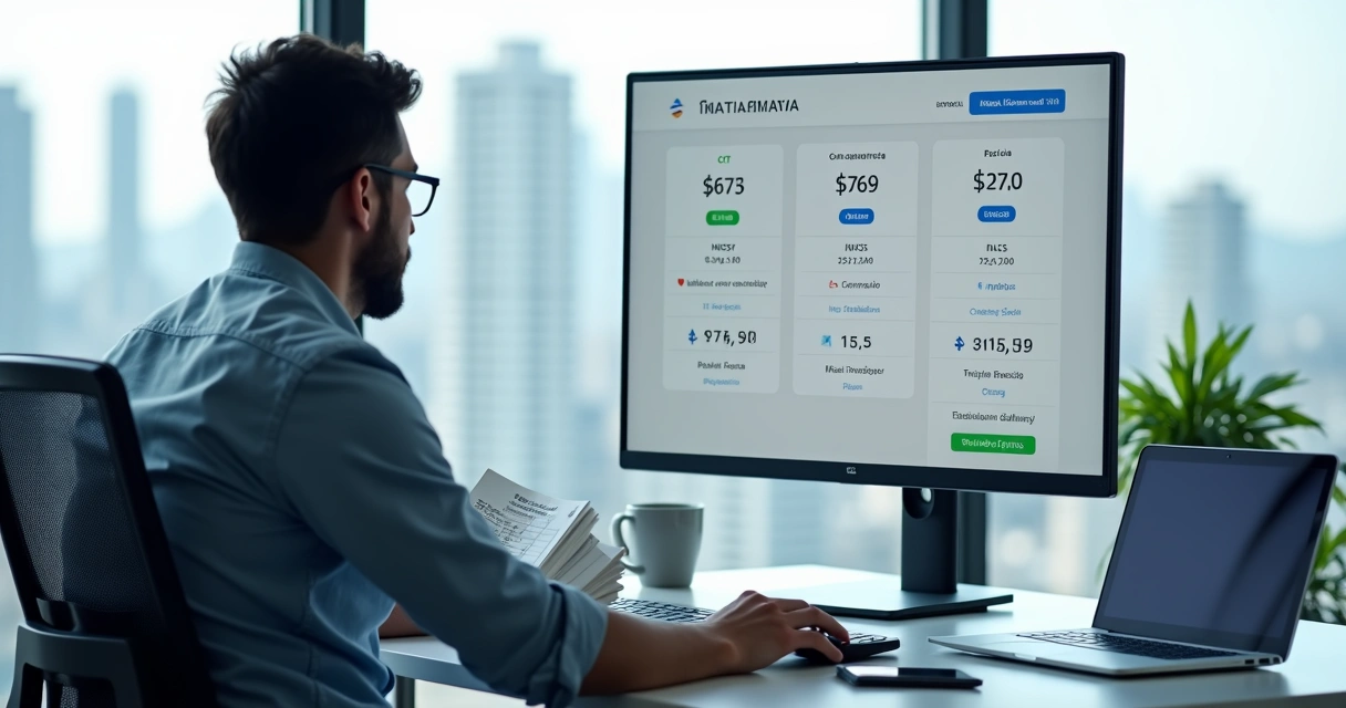Desenvolvedor compara salário CLT e PJ em tela dividida com gráficos de cálculo 