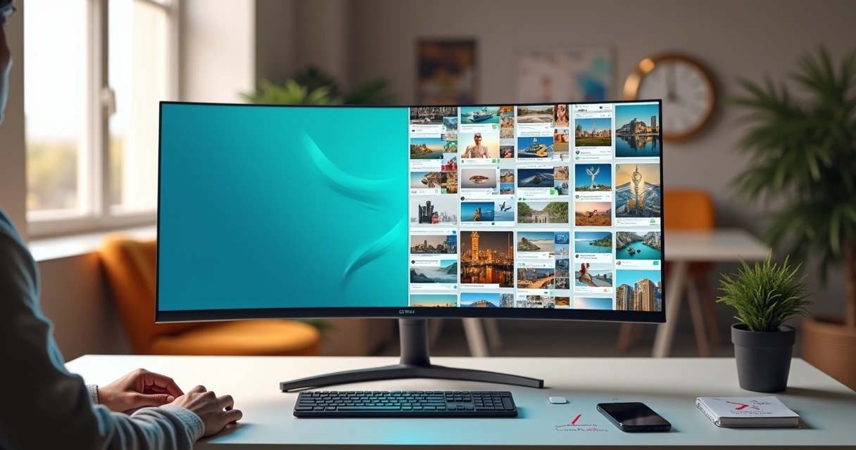 Ilustração comparando conta nichada e conta generalista em ambiente digital moderno 