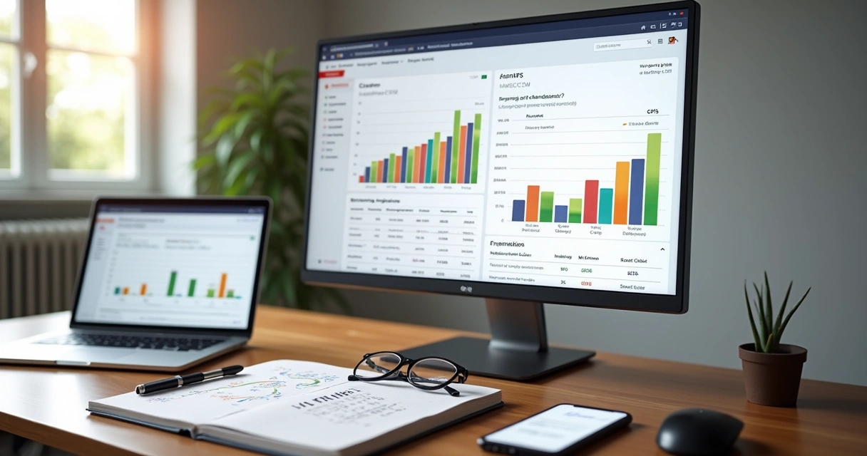 Tela de computador exibindo gráficos comparando CPC e CPM no Adsense 