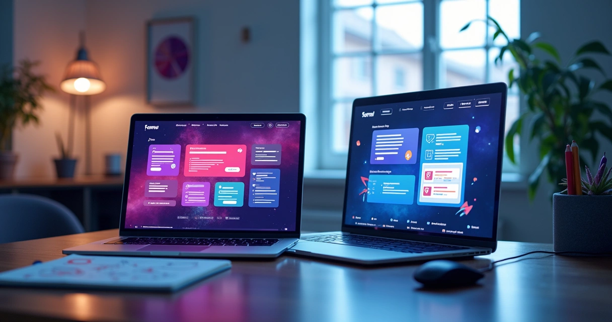 Tela dividida comparando dois criadores de sites com foco em landing pages e marketing digital 