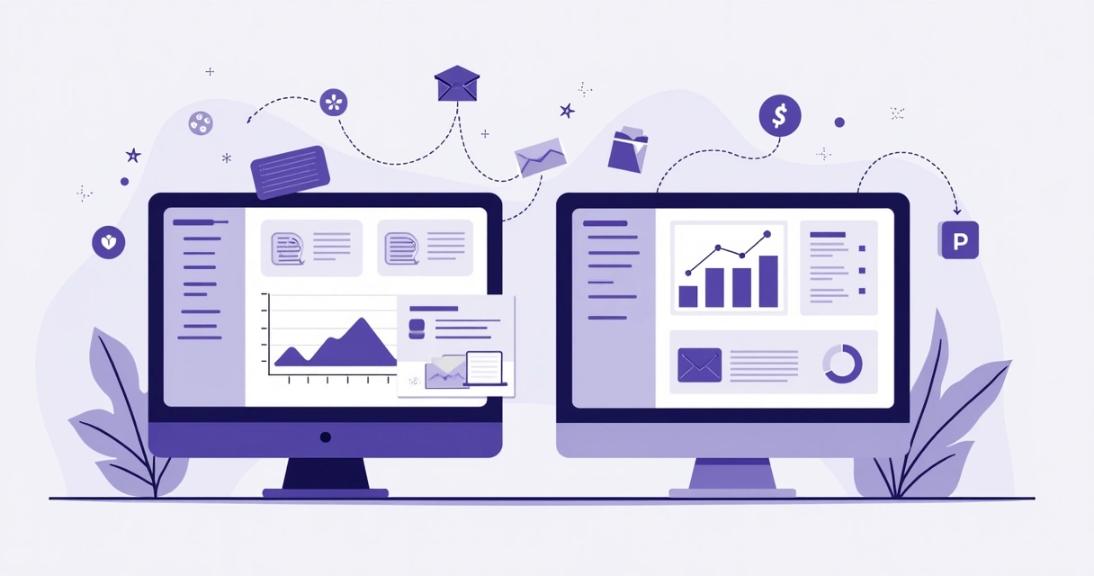 Ilustração comparando softwares de CRM genérico e PRM para receita recorrente 