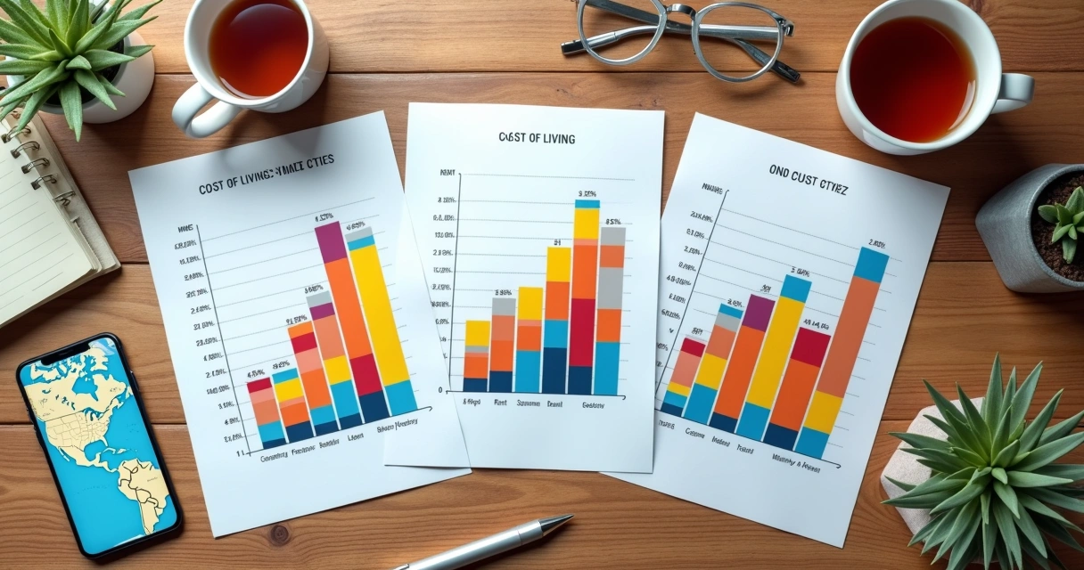 Gráfico comparando custo de vida em três cidades diferentes 