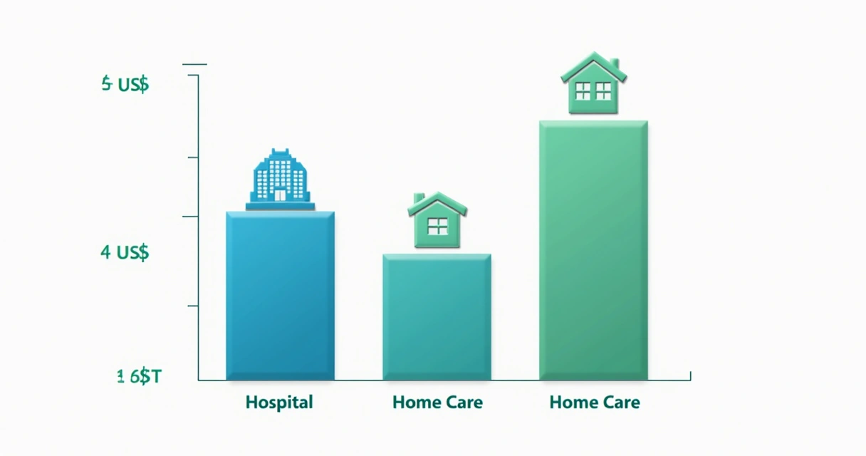 Gráfico de barras comparando custos do hospital e do home care