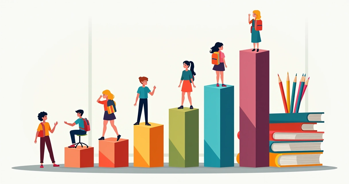 Gráfico colorido mostrando desempenho diferente entre grupos de estudantes