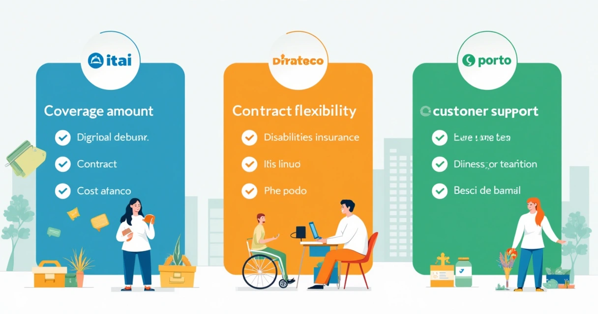 Comparação visual das vantagens de seguros Itaú, Bradesco e Porto em formato de quadro 