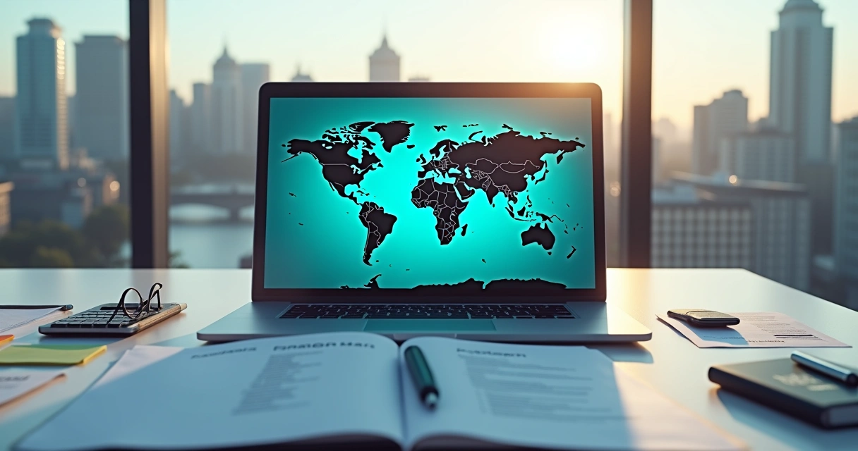 Mapa estilizado de Uruguai e Paraguai com símbolos fiscais e financeiros 