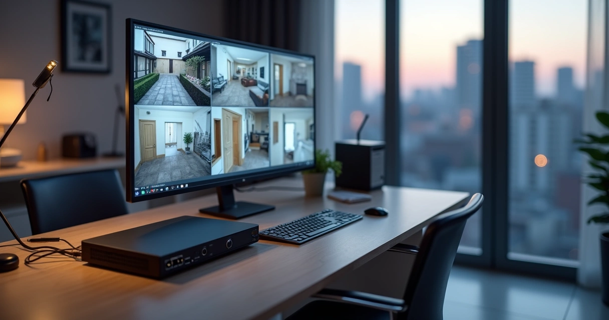 Comparação visual entre DVR e NVR em sistema de segurança residencial moderno 