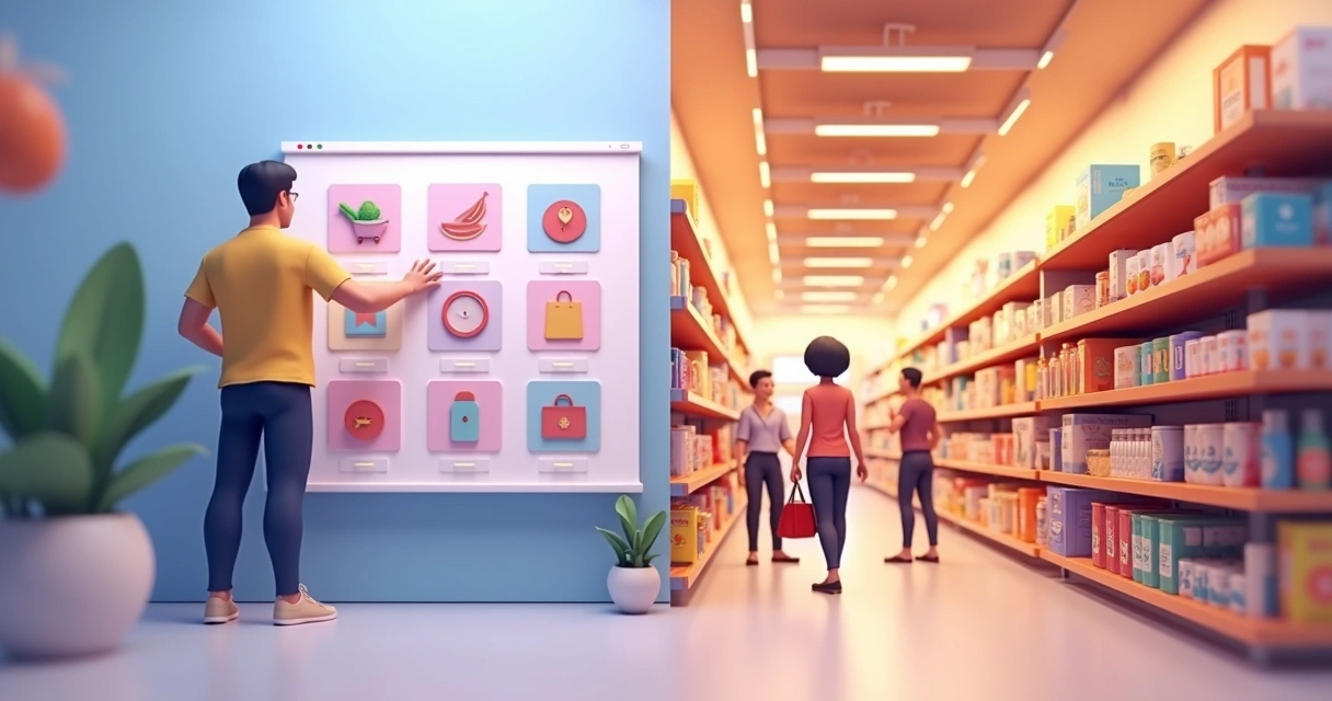 Comparação visual entre loja de e-commerce própria e marketplace virtual 