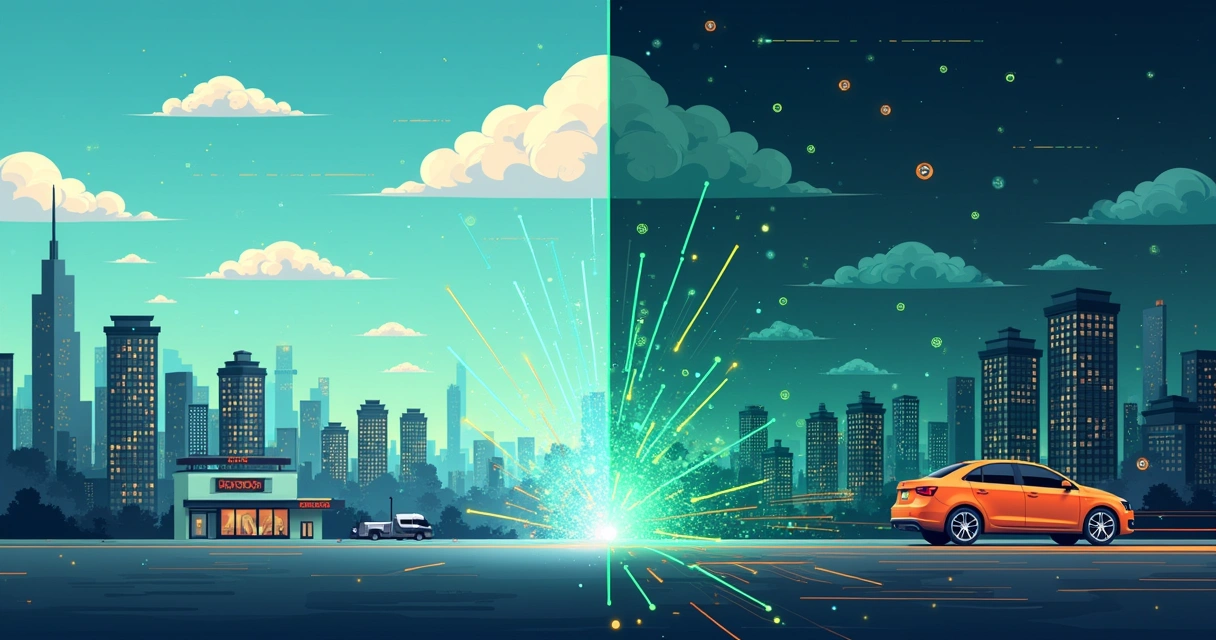 Ilustração comparando edge computing com computação em nuvem tradicional, destacando velocidade e segurança.