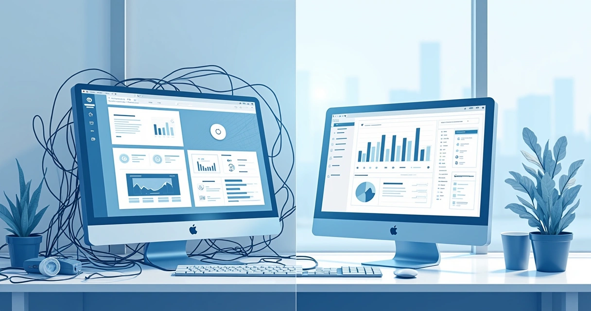 Comparação visual entre email tradicional e moderno 