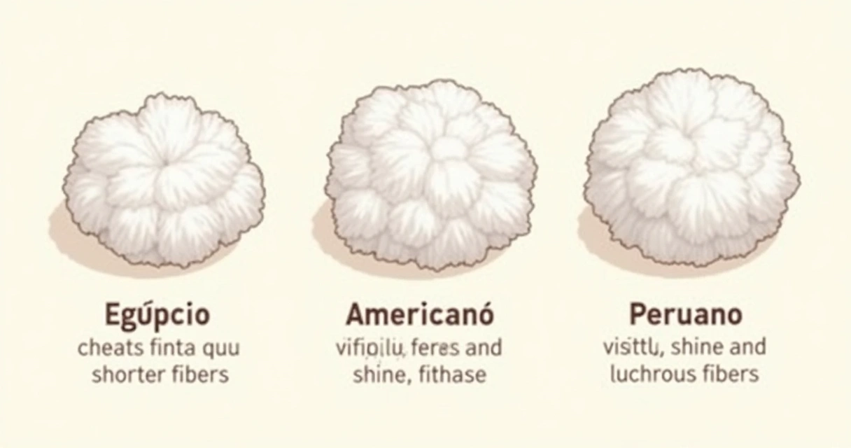 Fibras de algodão egípcio, americano e peruano lado a lado.