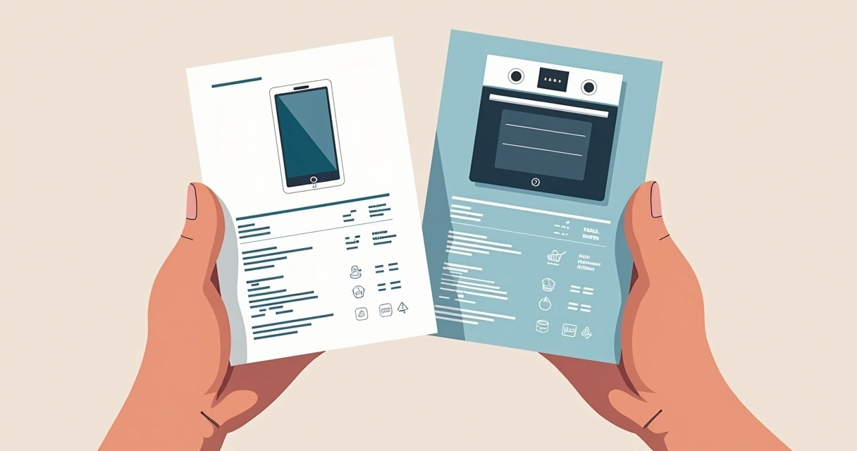 Comparação visual entre fichas técnicas de produtos eletrônicos 
