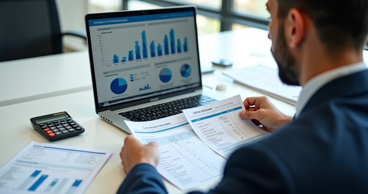 Gestor comparando fornecedores e créditos tributários em relatórios 