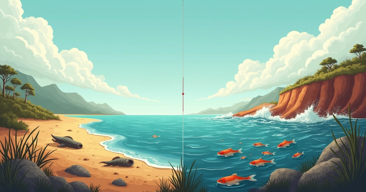 Ilustração comparativa mostrando os processos de fossilização convencional e rápida em cenários distintos.