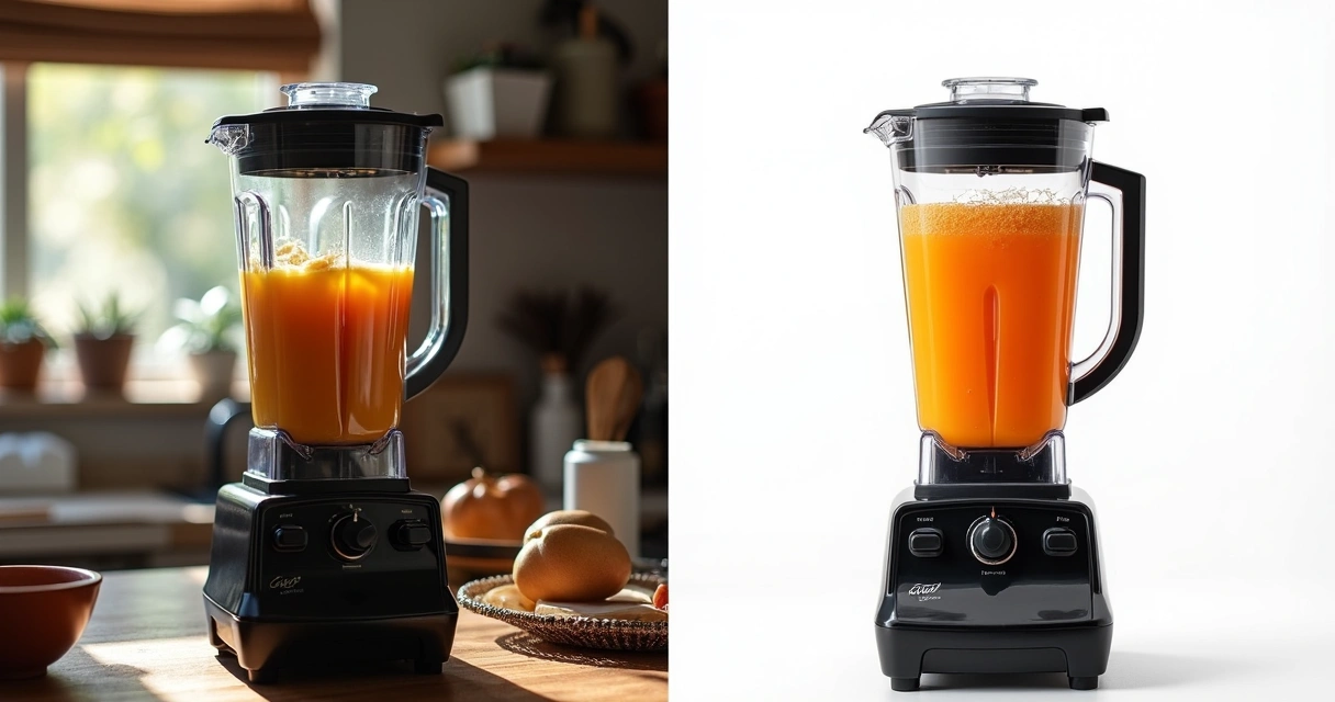 Comparação de foto de produto amadora e profissional lado a lado. 