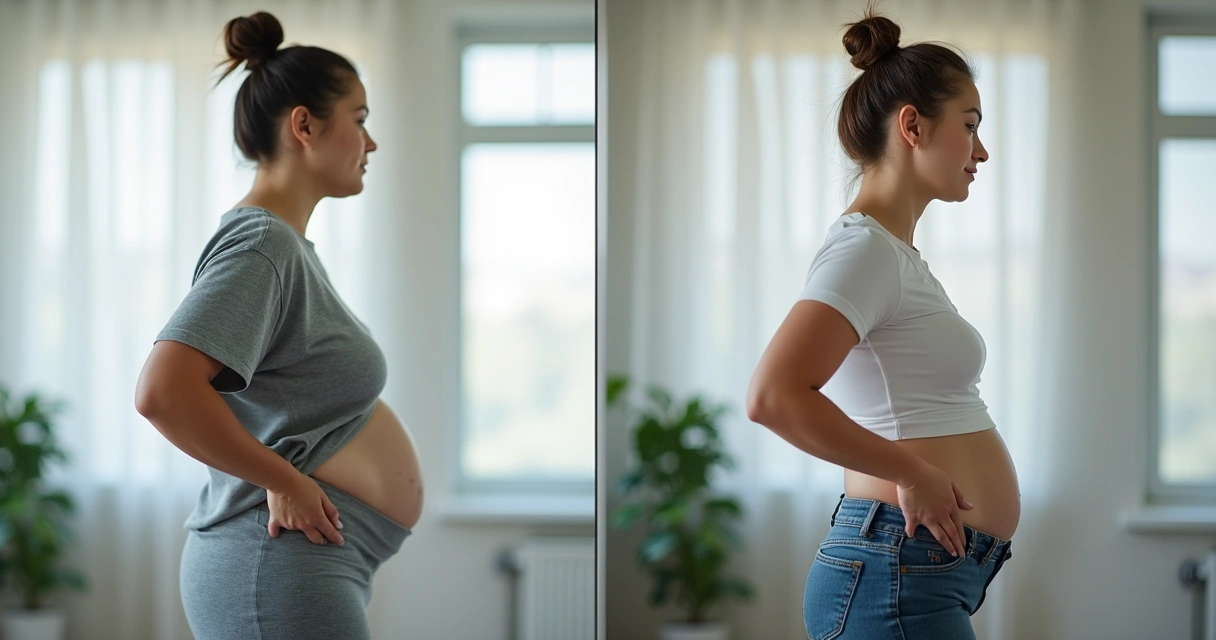 Comparação lado a lado de fotos de antes e depois de paciente de nutrição 