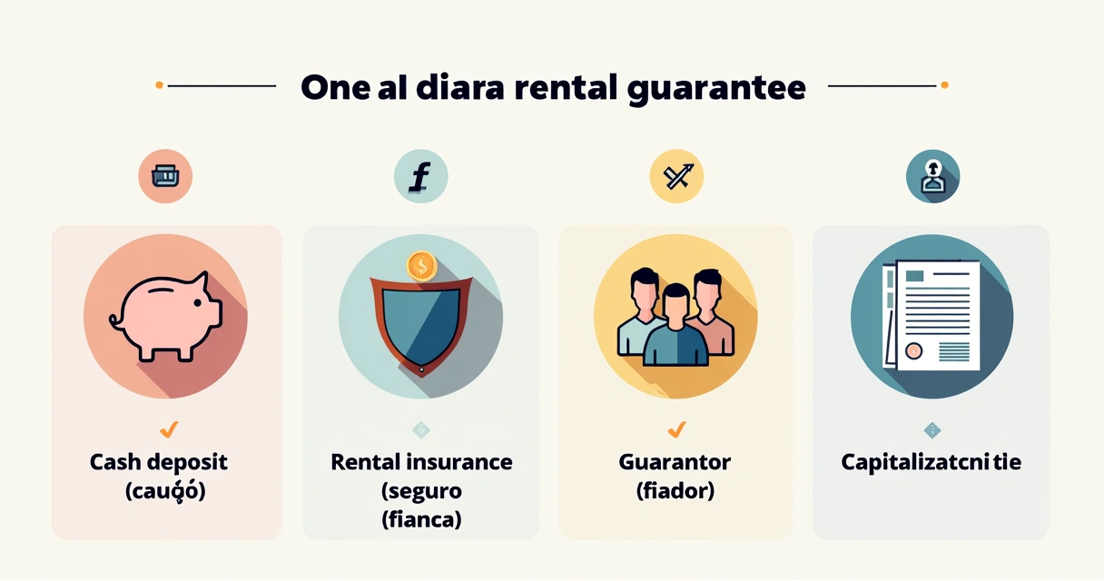 Quadro comparativo mostrando caução, seguro fiança, fiador e título de capitalização como garantias 