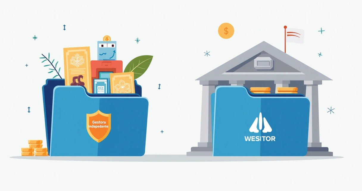 Ilustração comparando portfólios de gestora e banco 