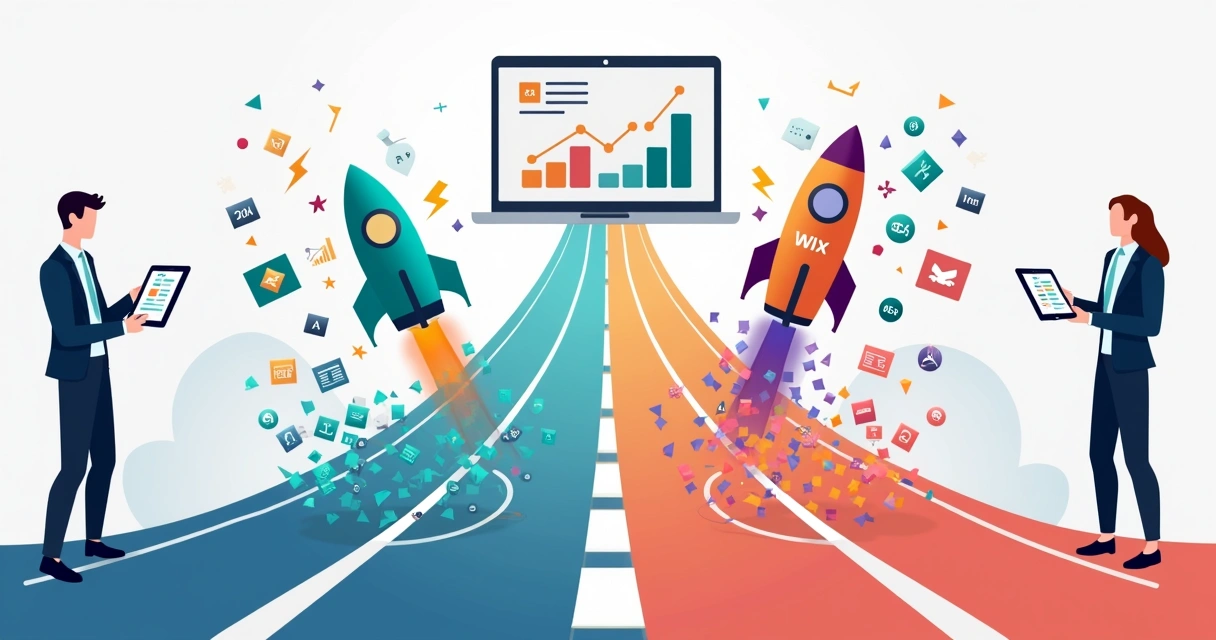 Comparação visual entre GreatPages e Wix com destaque para performance de resultados 