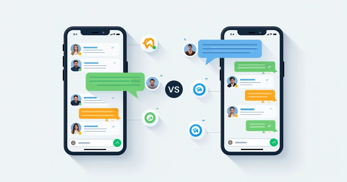 Comparação lado a lado entre telas de grupo do WhatsApp e Telegram 