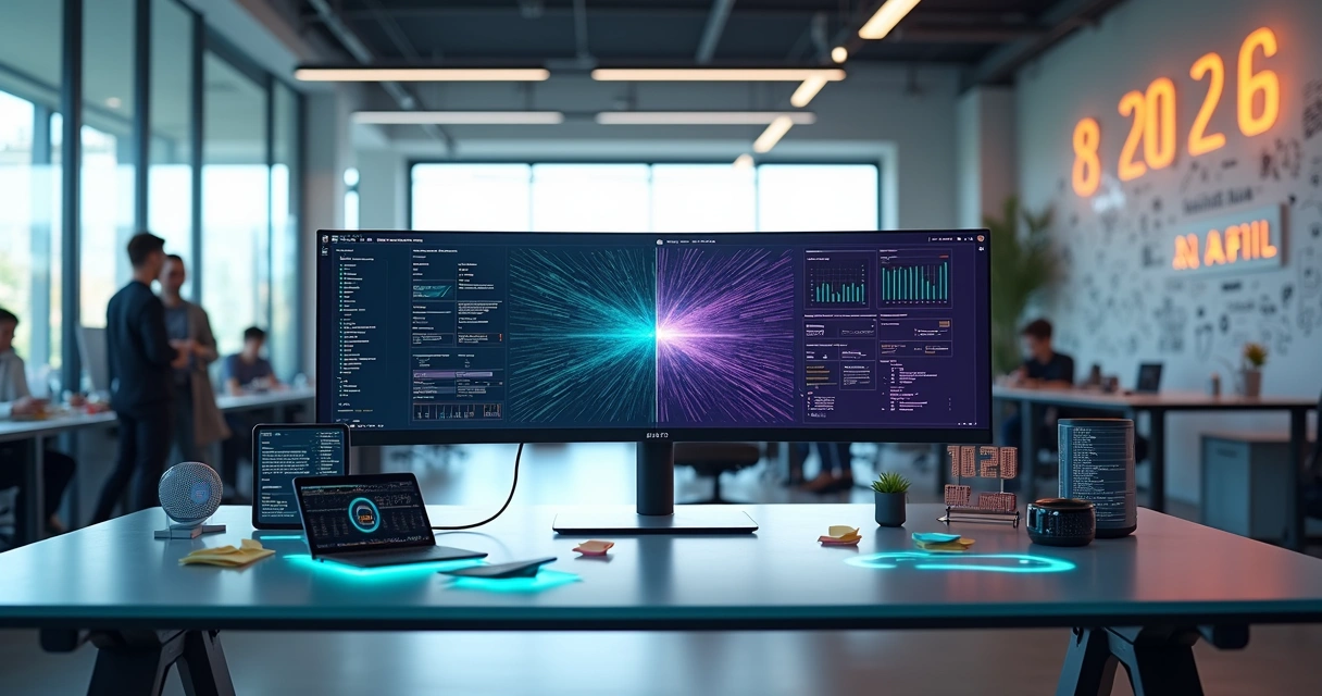 Mesa de agência digital com bloco visual dividido mostrando comparação entre headless CMS e CMS tradicional 