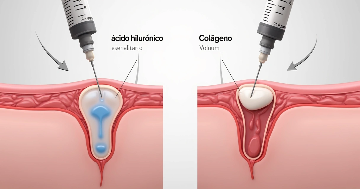 Representação de comparação entre ácido hialurônico e colágeno para preenchimento peniano 
