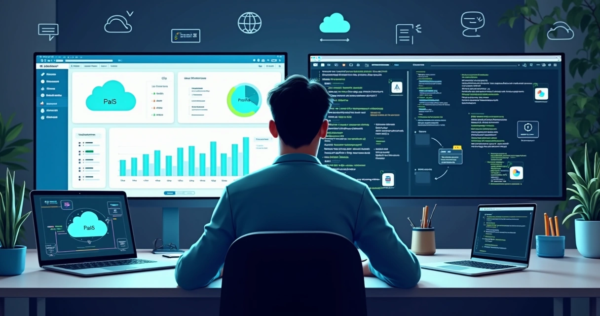 Tela dividida mostrando comparação visual entre hospedagem PaaS em nuvem e servidor de auto-hospedagem open source 
