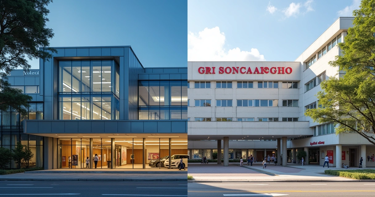 Comparativo visual entre hospital nos EUA e hospital no Brasil 