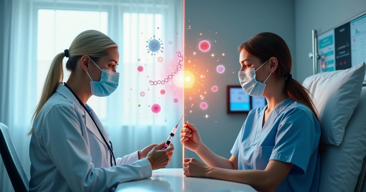 Representação comparativa entre imunoterapia e quimioterapia com elementos médicos e visuais de tratamentos oncológicos 