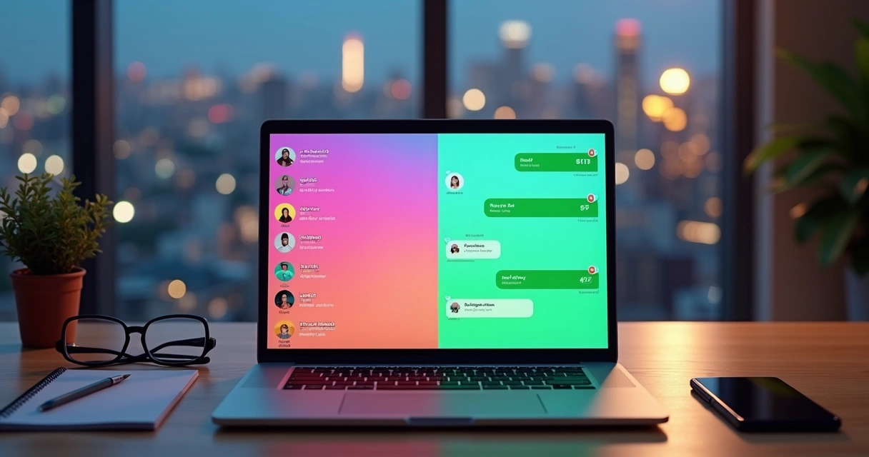 Divisão visual comparando engajamento em conversas do Instagram e WhatsApp na tela de um notebook 