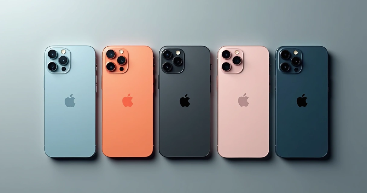 Linha de iPhones 13, 14, 15, 16e e SE sobre superfície lisa 