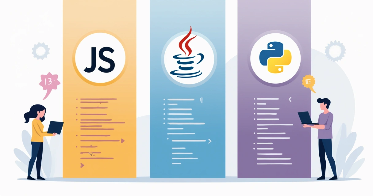 Gráfico comparando JavaScript, Java e Python em elementos distintos