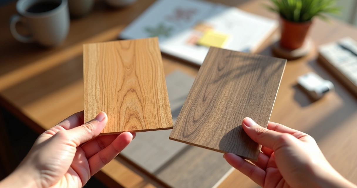 Comparação de amostras de piso laminado e vinílico