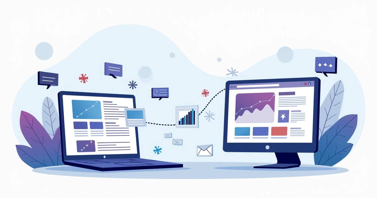 Ilustração comparando landing page focada em conversão com site institucional completo 