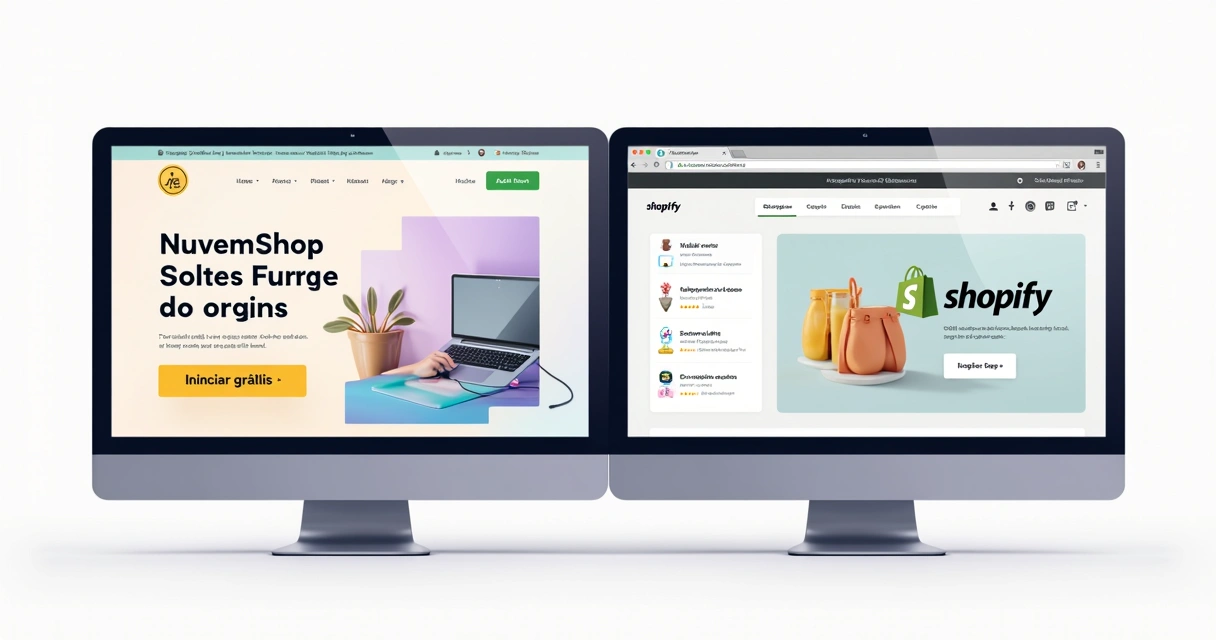 Comparação visual de lojas nas plataformas Nuvemshop e Shopify 