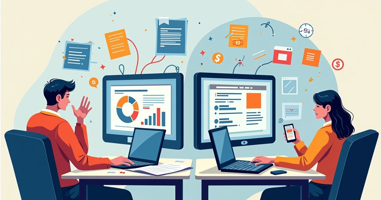 Ilustração comparando construção de site tradicional e site com IA