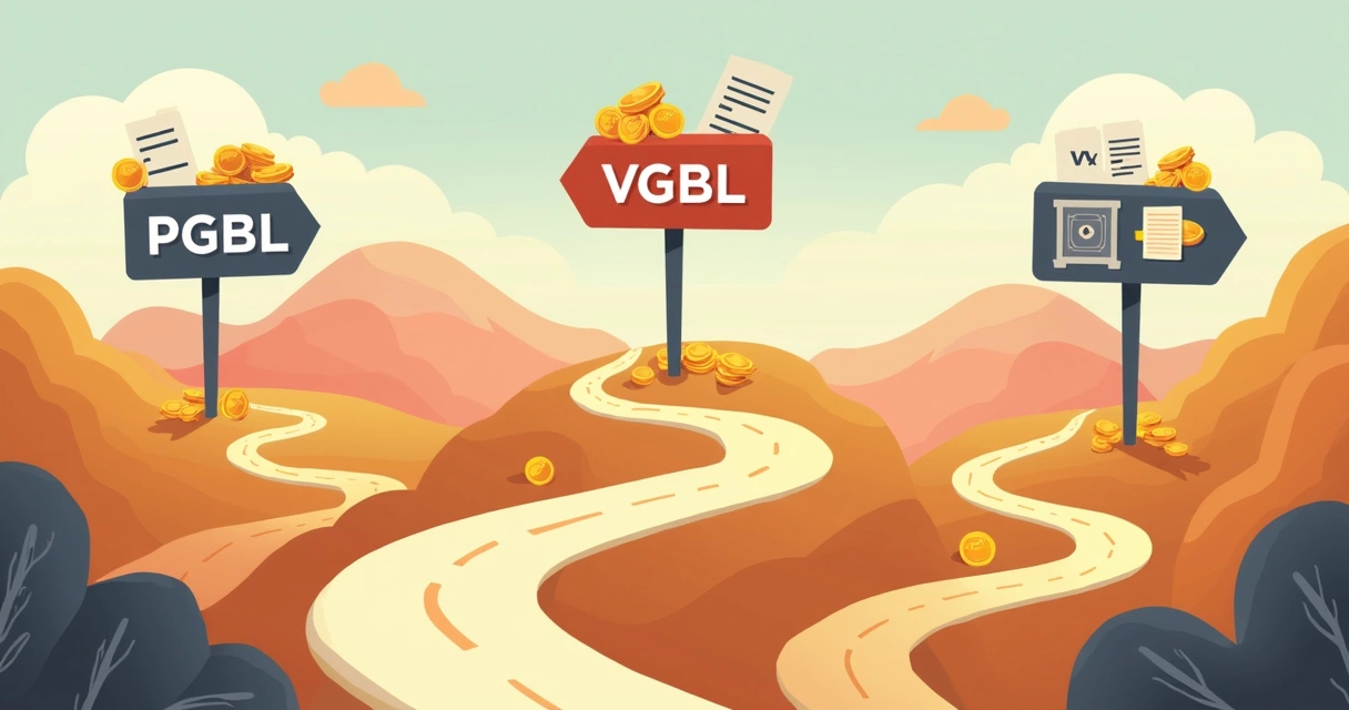 Ilustração de três caminhos mostrando as desigualdades entre PGBL, VGBL e fundo exclusivo 