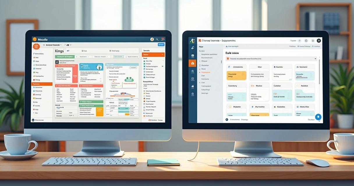 Comparação visual entre recursos de uma tela do Moodle e do LMS Estúdio