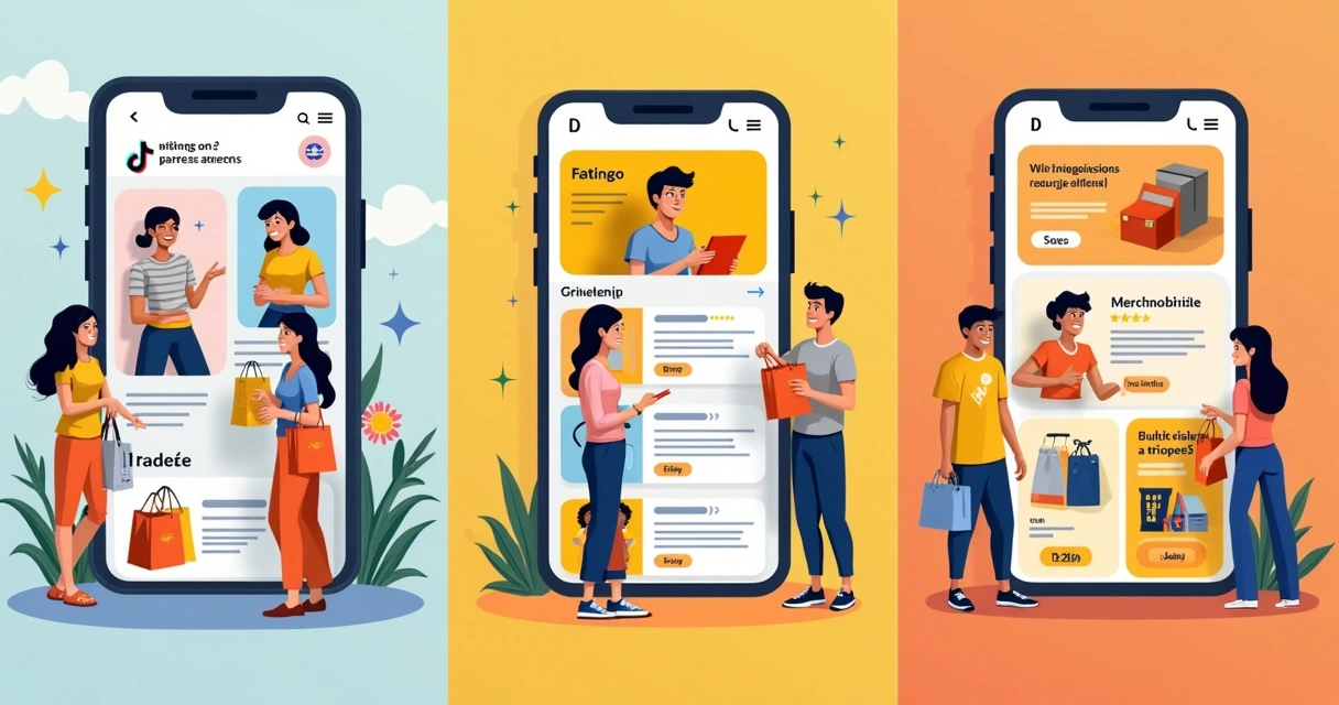 Comparação visual entre TikTok Shop, Mercado Livre e Shopee, destacando diferentes públicos e jornadas de compra 