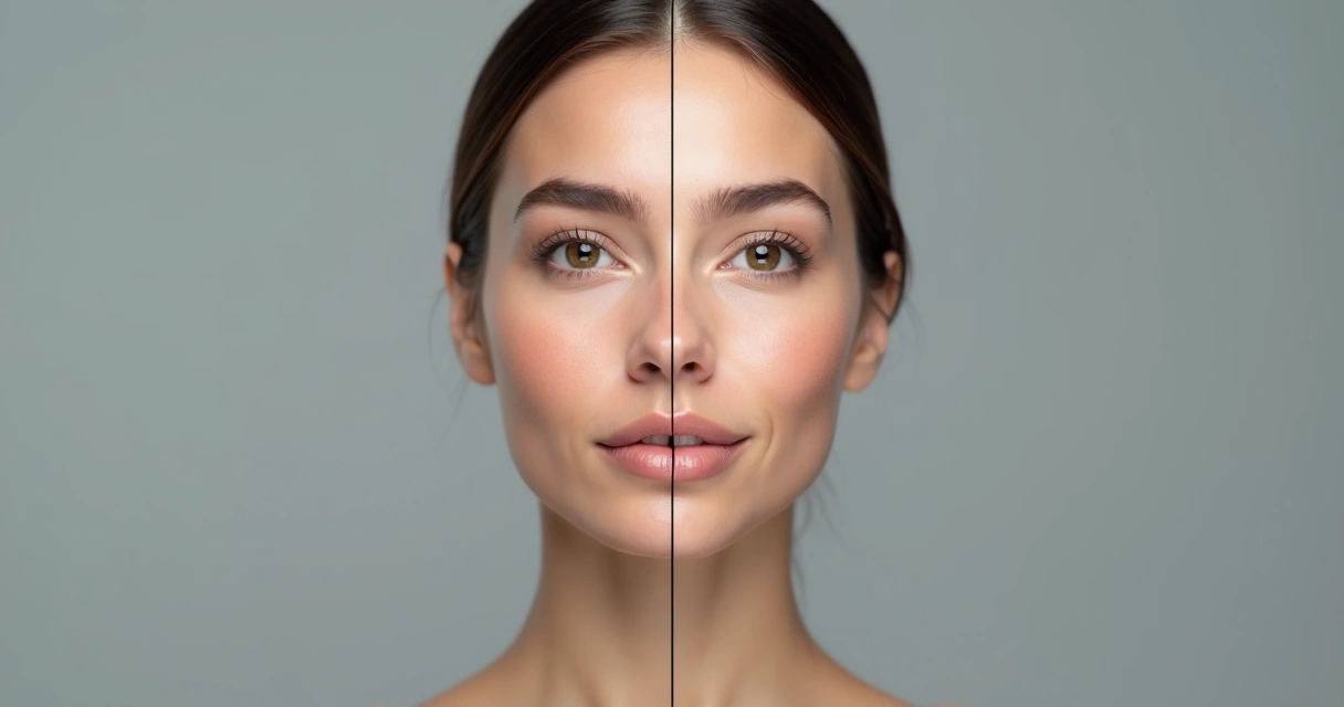 Comparação sutil entre rosto natural e rosto com excesso de volume