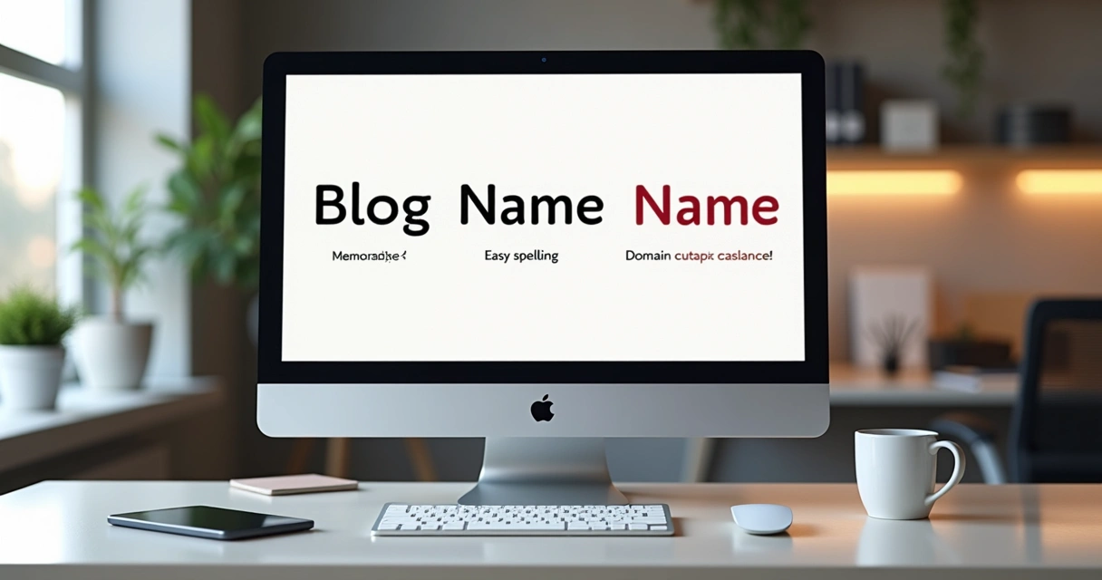 Tela com comparação visual de opções de nomes de blog em layout digital 