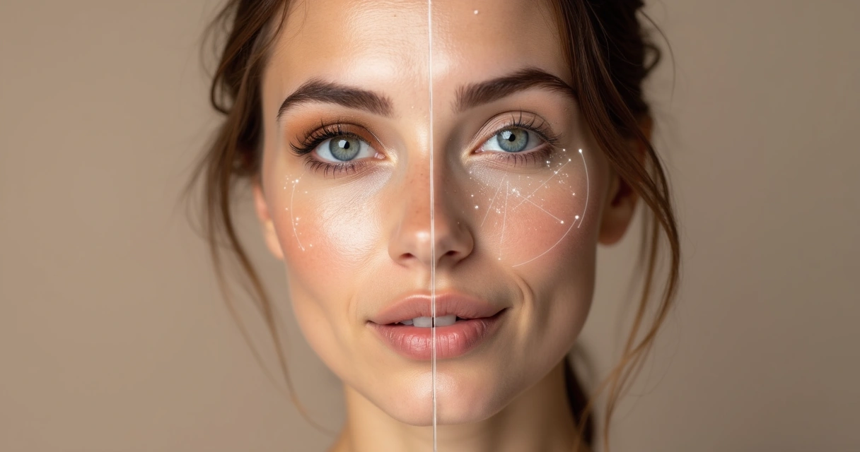 Comparação facial mostrando diferença entre olheira escura e olheira profunda em mulher adulta 