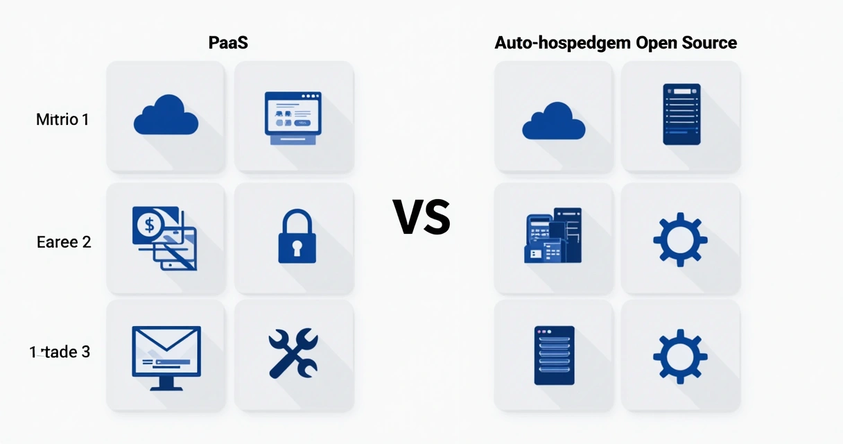 Gráfico comparando modelos de hospedagem PaaS e auto-hospedagem open source
