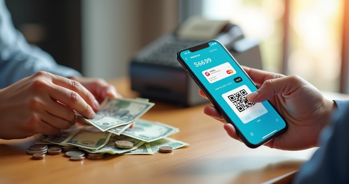 Comparação entre pagamentos offline com dinheiro e pagamentos online via smartphone 