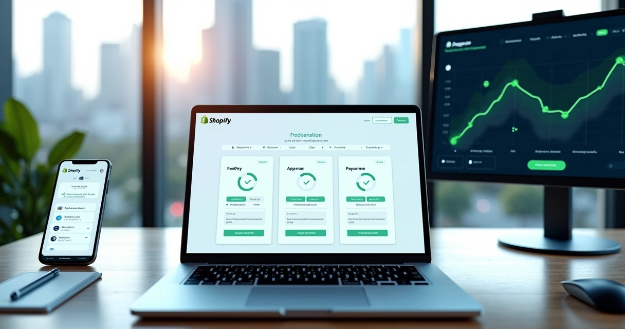 Tela de notebook com painel comparando soluções de pagamentos recorrentes na Shopify 