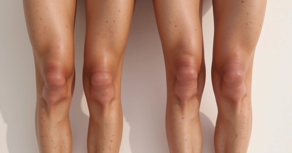 Comparação de hiperpigmentação em pele de pernas após tratamentos estéticos para varizes, mostrando áreas com diferentes tons de pigmentação em alta resolução 