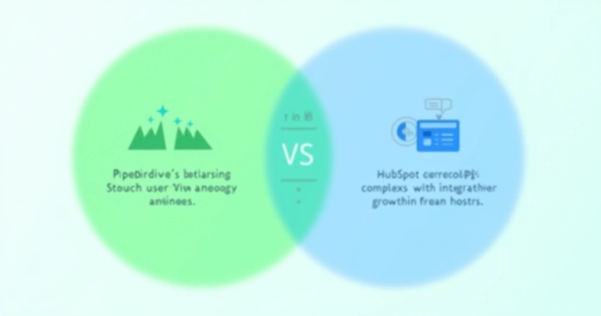 Ilustração comparando características do Pipedrive e HubSpot em um diagrama de Venn com ícones representativos.